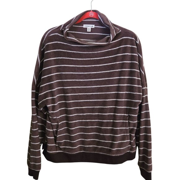Toad&Co Cashmoore T Neck Pullover Brown Velour Striped Kangaroo Pocket Size XL - Picture 2 of 7